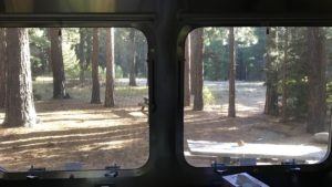 View from inside Airstream Rental at Lake Tahoe Destination Grover Hot Springs State Park